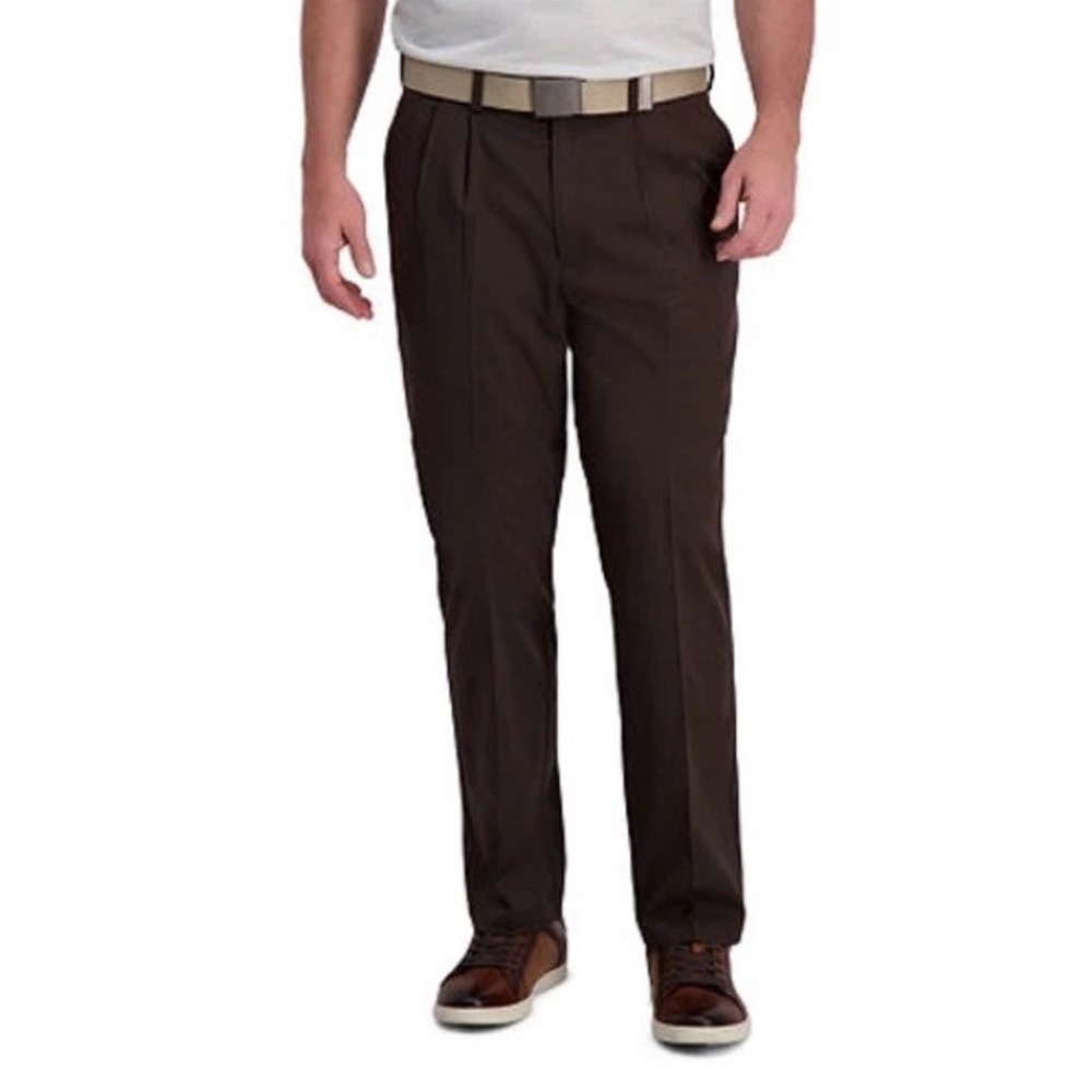 Haggar Cool Right Performance Pants Men's 36x30  Brown Flat Front‎ Golf